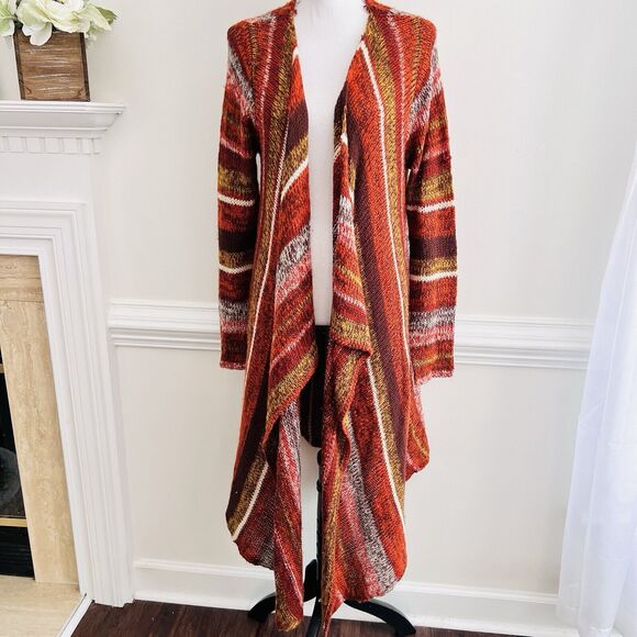 New Directions Sweaters - New Directions Striped Cardigan in Orange, Brown & White. Size L. EUC.